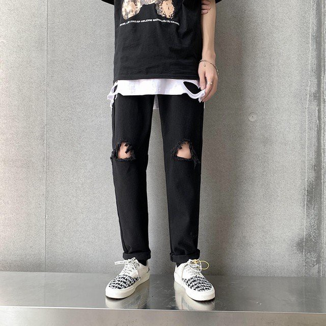 Quần jeans nam nữ phong cách rách gối , form baggy , dáng đứng không phai màu , hiphop V12