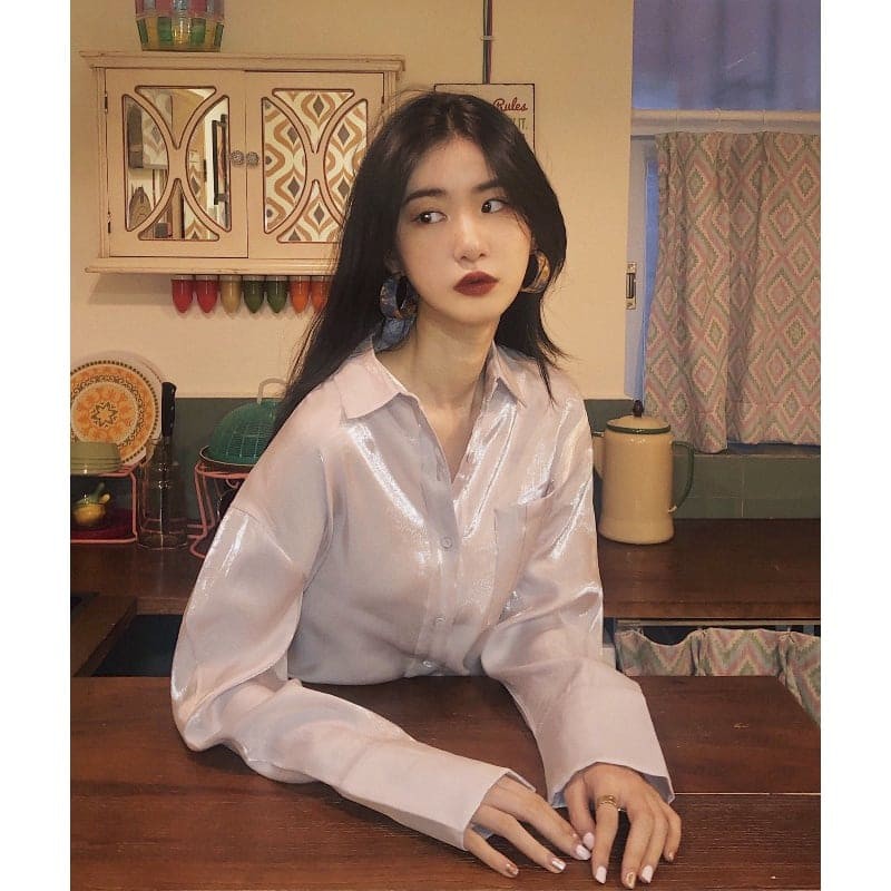 😍 Áo sơ mi nữ satin phản quang sành điệu phong cách Hàn Quốc