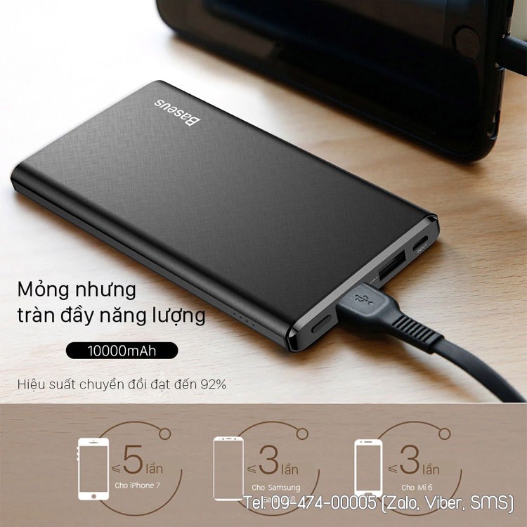 pin dự phòng baseus BS-10 10.000mah mỏng chính hãng