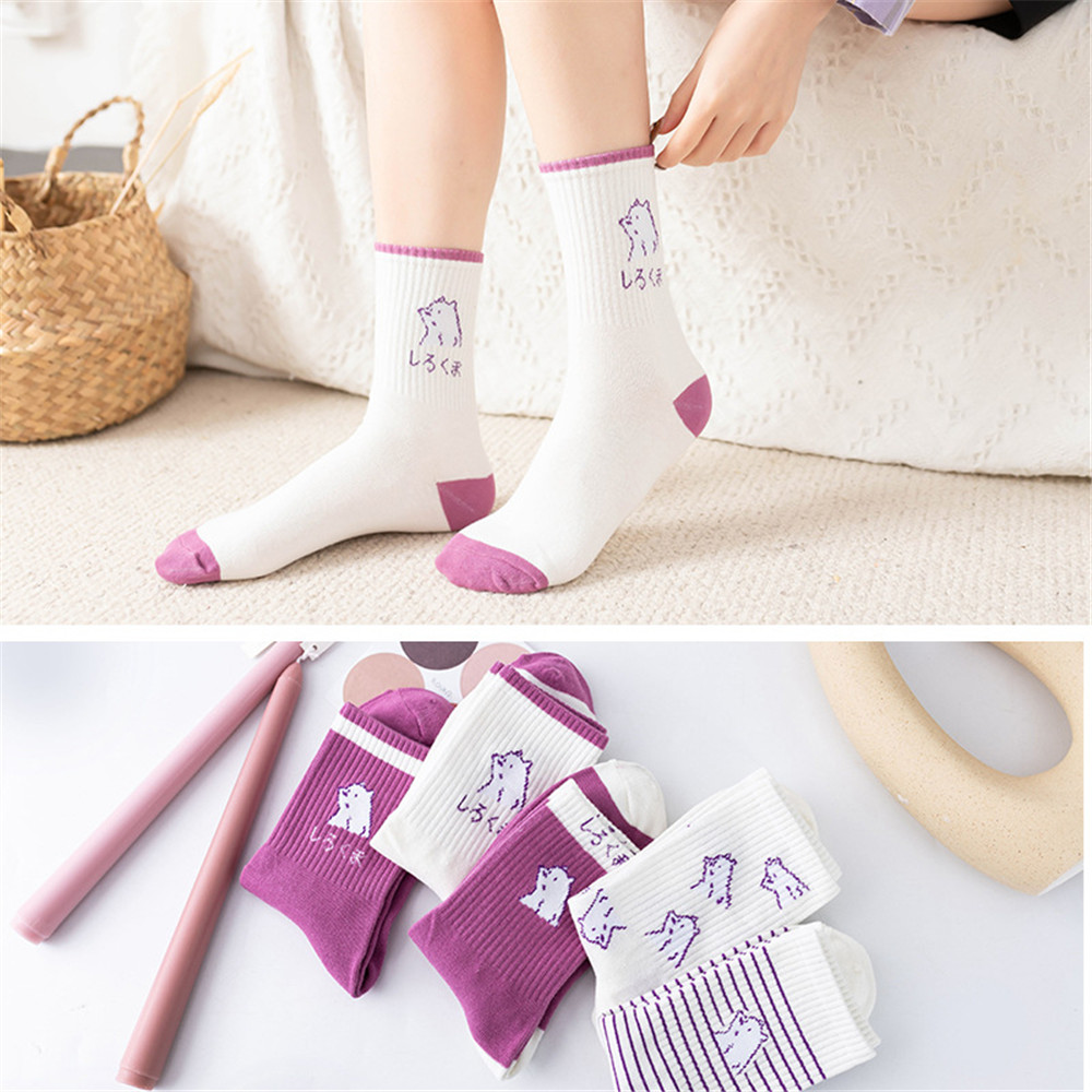 [sweet] woman cartoon bear purple long tube socks autumn and winter wild cotton sports  socks