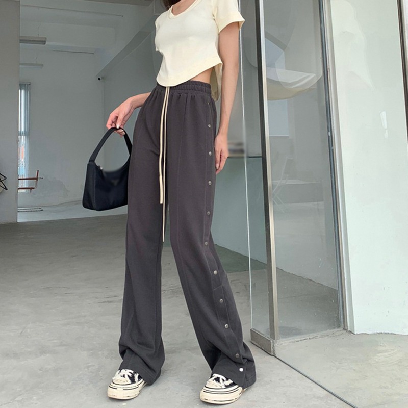 Quần jogger thể thao lưng cao ống rộng màu sắc đơn giản thời trang dành cho nữ