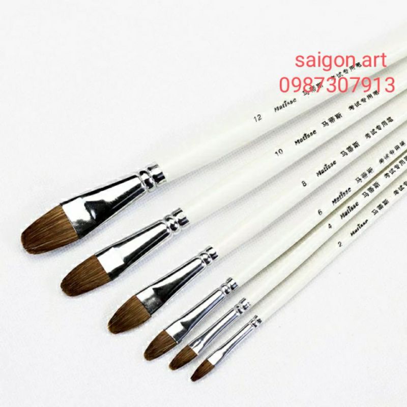 6Cọ Vẽ Tranh Sơn Dầu, Acrylic Đầu Oval Cán Trắng Matisse 938