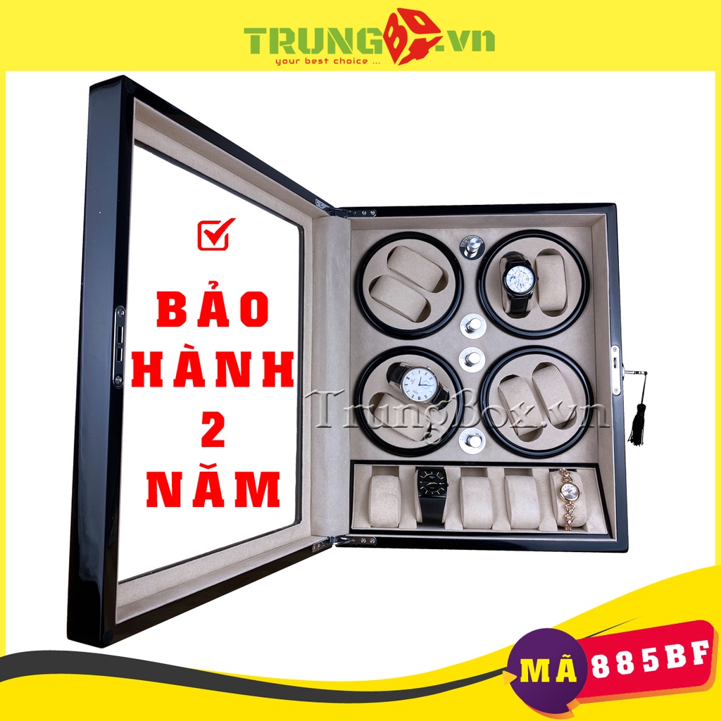 Hộp Đồng Hồ Cơ 8 Xoay + 5 Tĩnh Vỏ Gỗ Sơn Mài - Mã 885BF