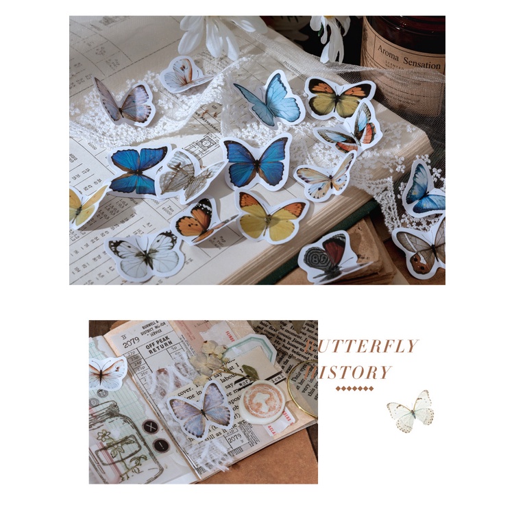 Set 46 Miếng Dán Trang Trí Sổ Tay/Nhật Ký Hình Bướm DIY