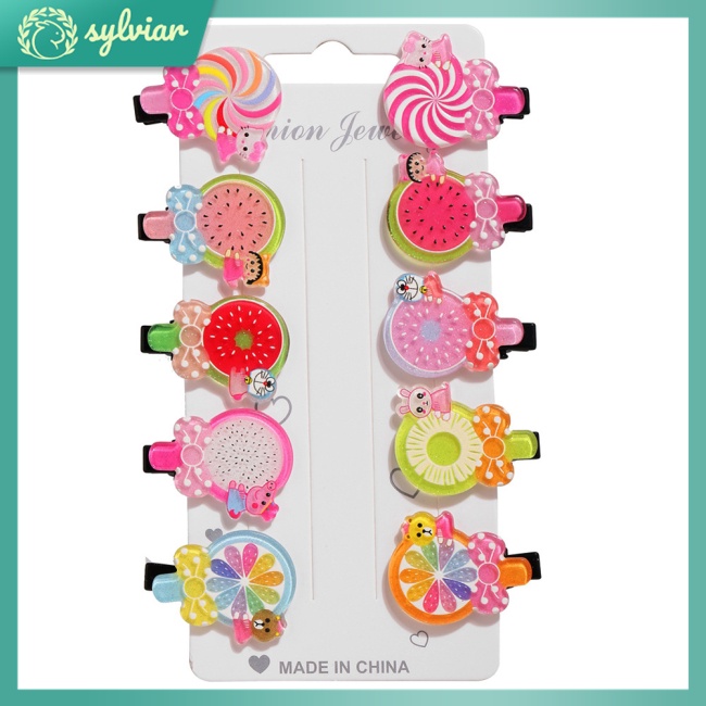 Set 10 Kẹp Tóc Hình Cây Kem/Trái Cây Hoạt Hình Dễ Thương Cho Bé