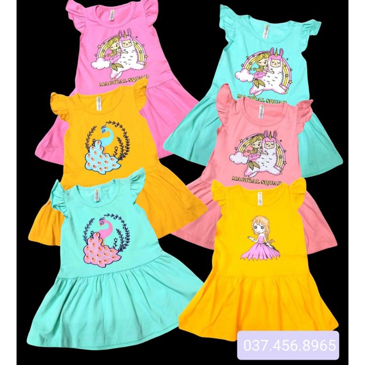 ĐẦM THUN BÉ GÁI XUẤT KHẨU CAO CẤP-100% Cotton Thoáng Mát (Size:12-25KG)