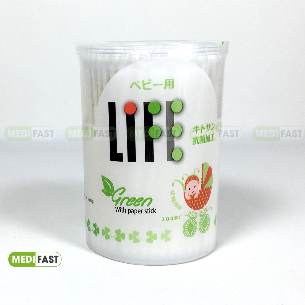 Tăm bông cho bé - Life - nhập khẩu từ Nhật Bản - Hộp 200 chiếc