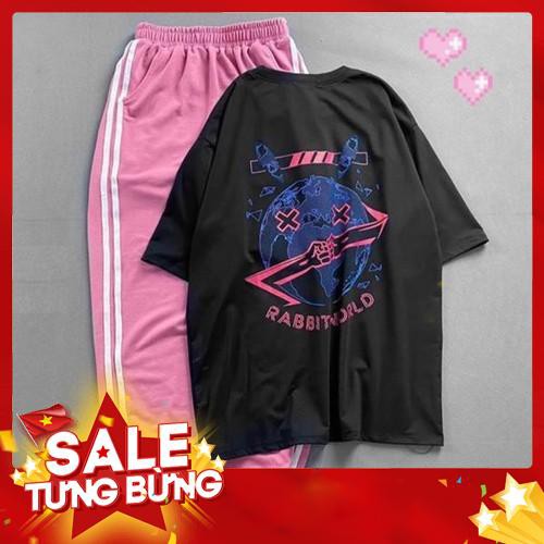 Set quần áo thể thao áo cartoon form rộng và quần jogger hồng siêu cute - Hàng nhập khẩu