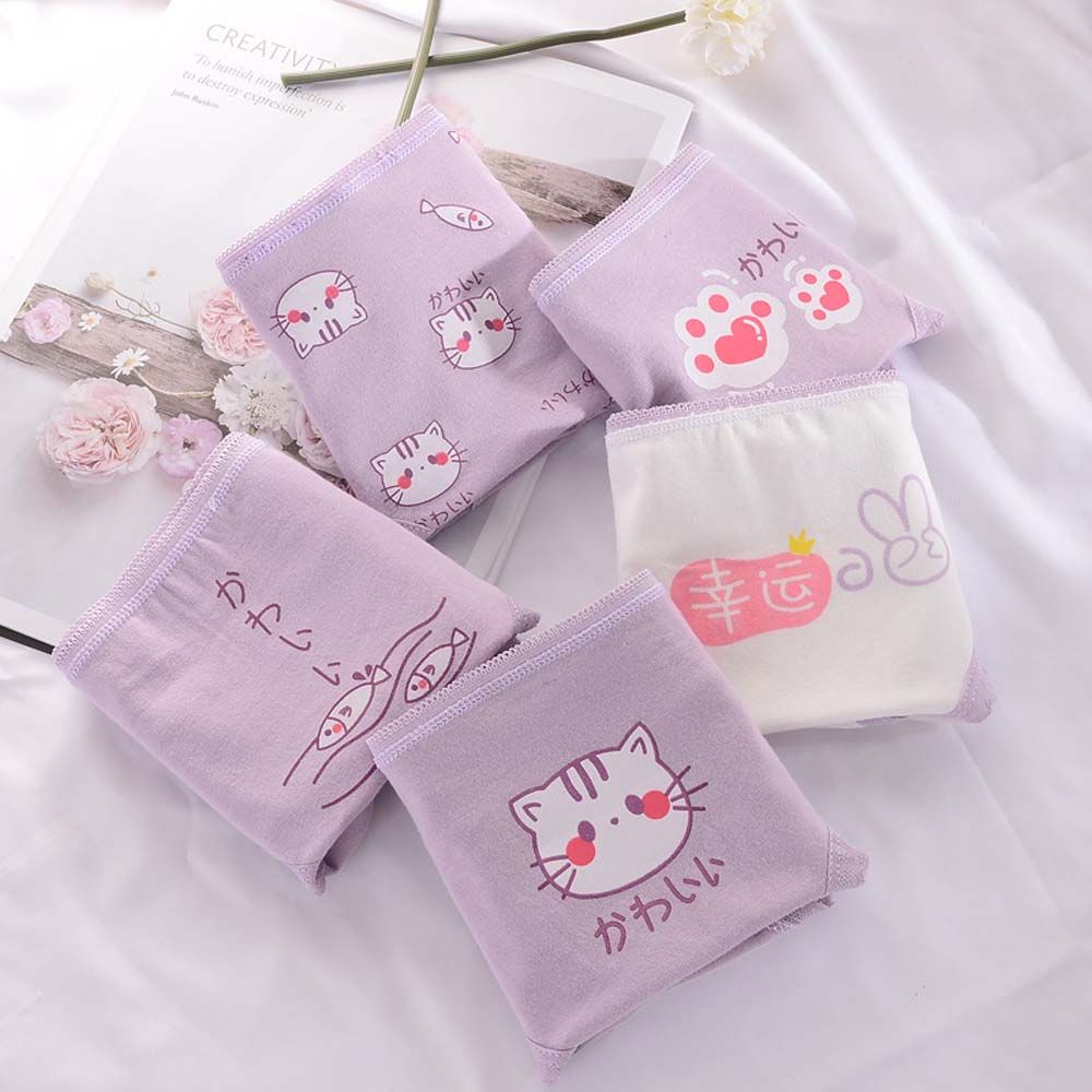 Quần lót cotton không đường may in hình chân mèo dễ thương cho nữ BACK2LIFE