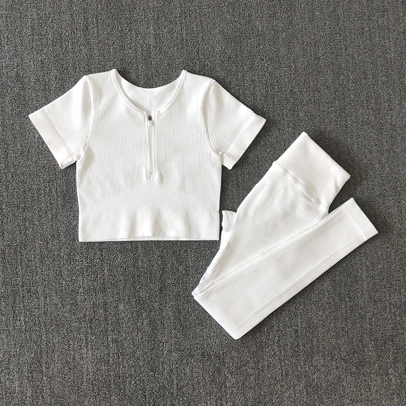 Set áo tay ngắn + quần dài không đường may dùng tập thể dục thời trang cho nữ