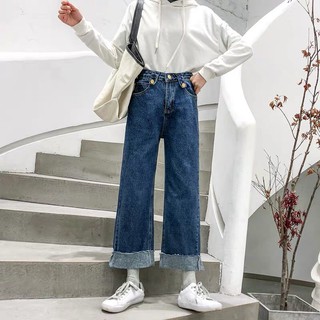 Quần Jeans Dài Ống Rộng Sắn Gấu _J4