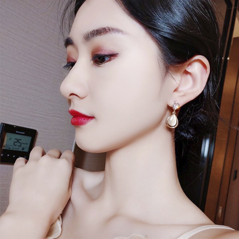 Khuyên Tai Giọt Nước Đính Đá Opal Cổ Điển Dễ Thương