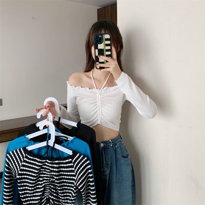 Áo Croptop Trễ Vai Thiết Kế Dây Rút Thời Trang Mùa Xuân Mới Cho Nữ