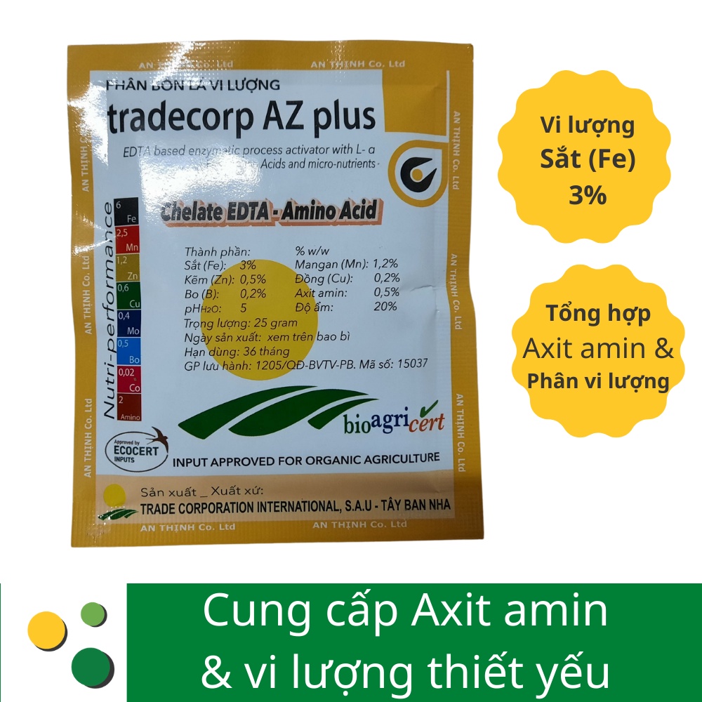 Phân bón lá vi lượng Chelate EDTA  Amino Acid  gói 25 gram bổ sung 6 loại phân vi lượng nhập khẩu từ Tây Ban Nha