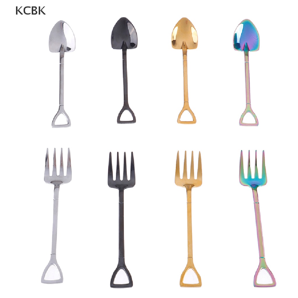 KC 1Pcs Multi-color soup coffee ice cream spoon fork shovel shape stainless steel BK