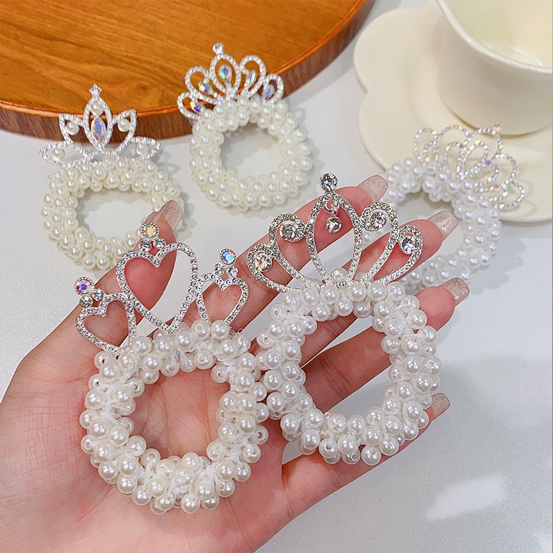 Dây buộc tóc Haimeikang hình vương miện đính ngọc trai giả phong cách Hàn Quốc