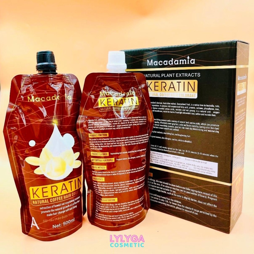 Nhuộm đen Nhuộm nâu KERATIN MACADAMIA 1000ml Nhuộm tóc bạc Không dính da đầu Phủ bạc tóc nhanh và tiết kiệm TN04