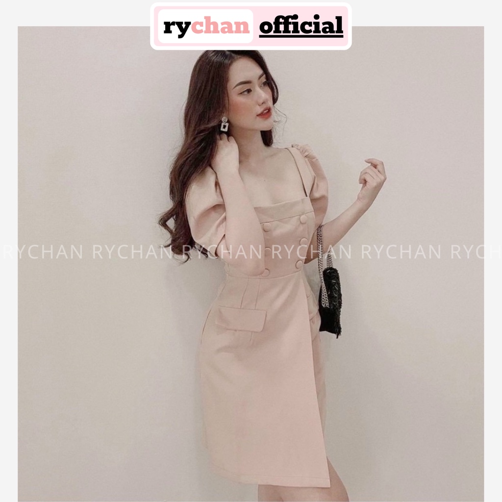 Đầm Nữ Đi Event Cổ U Tay Ngắn Phồng Nút Bọc Đắp Chéo Tà Thanh Lịch Hot Hit Màu Kem Vàng [ẢNH THẬT CUỐI] - DX9724
