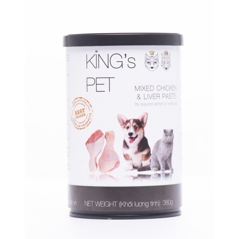 [Mã PET50K giảm Giảm 10% - Tối đa 50K đơn từ 250K] Pate cho chó mèo King's Pet hỗn hợp gà lon 380gr