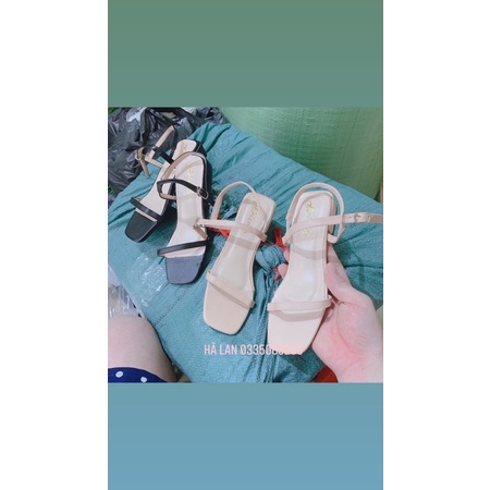 Sandal nữ quai ngang dây mảnh thời trang cao 3cm màu kem