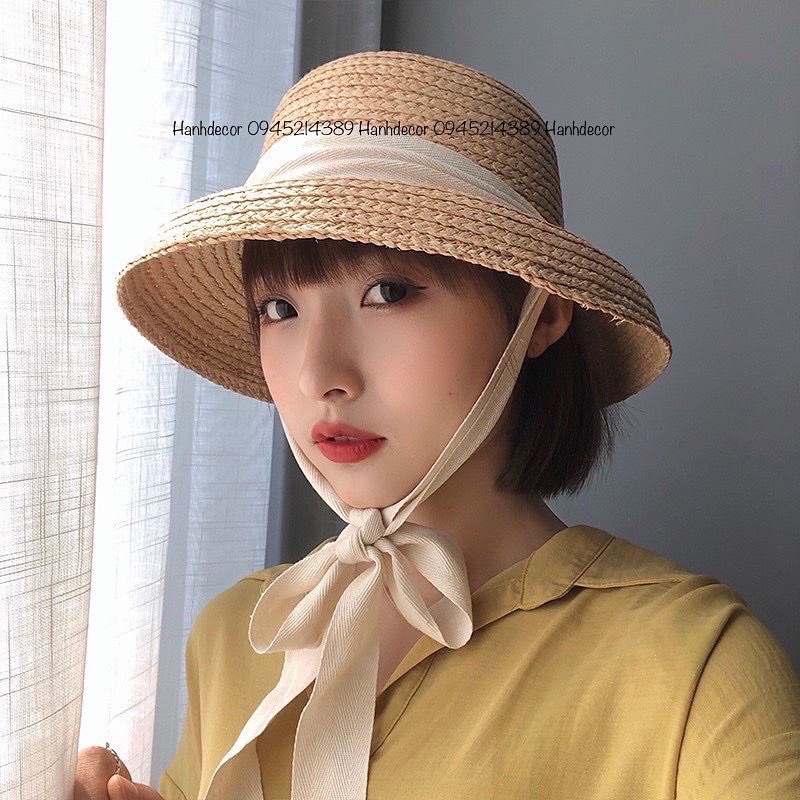 Mũ cói( Nón Cói) đi biển mẫu mã tiểu thư sang chảnh,mũ vành rộng thắt nơ (Nhiều Mẫu) HANHDECOR