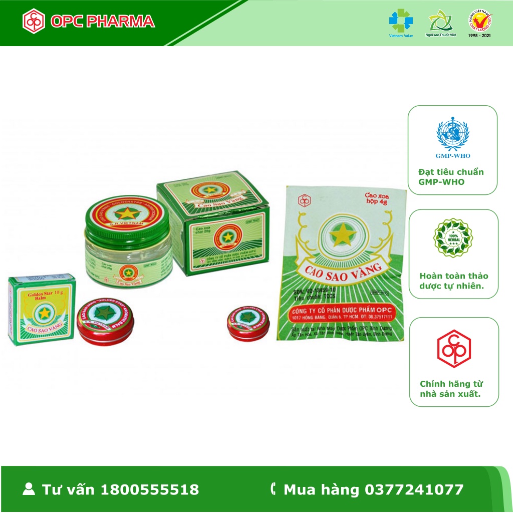 CAO SAO VÀNG  -Dùng khi nhức đầu, sổ mũi, đau bụng, say tàu xe, côn trùng đốt - Hàng chính hãng OPC