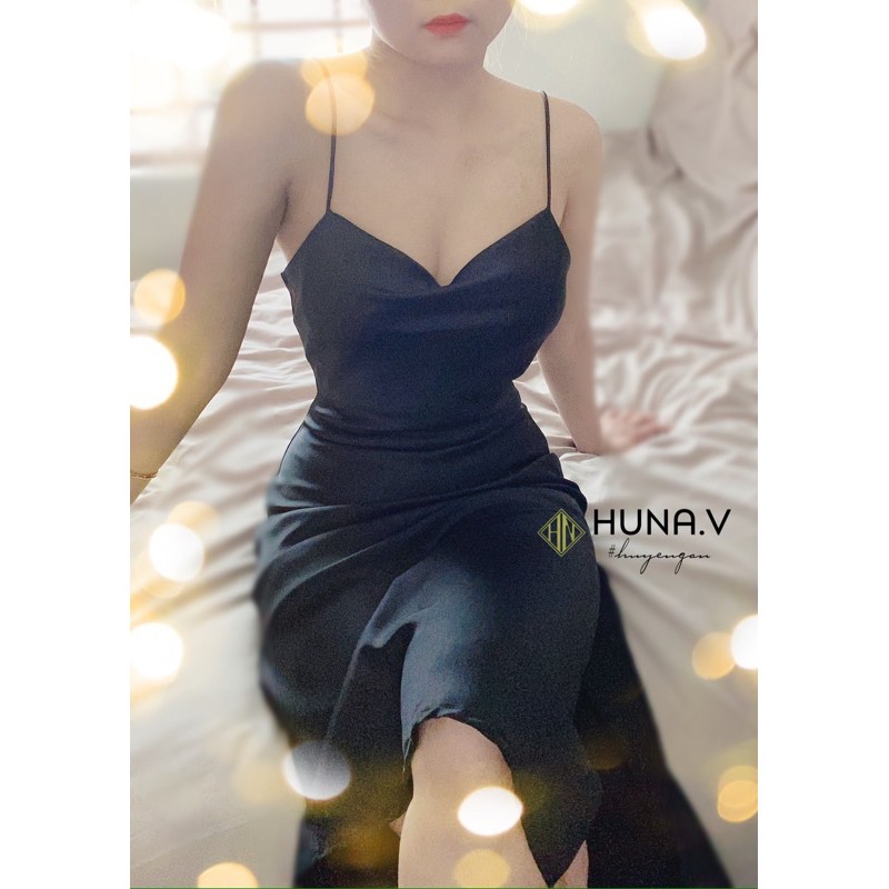 Váy Lụa Cổ Đổ Xẻ Tà - Ảnh thật tự chụp