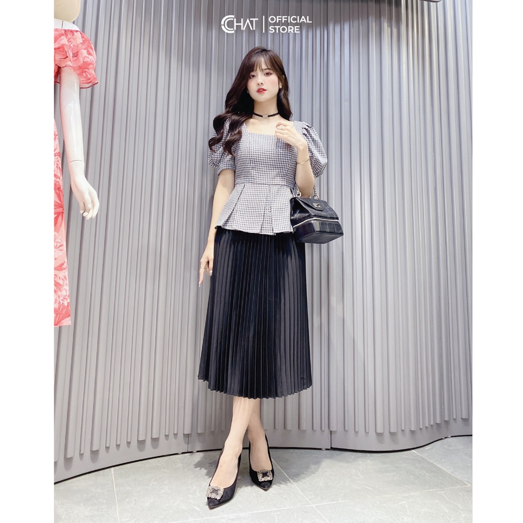 Áo Sơ Mi Nữ 𝐂𝐂𝐇𝐀𝐓 Cổ Vuông Kiểu Tà Peplum Cao Cấp Dáng Suông Phong Cách Trẻ Trung 12ANS5005PT