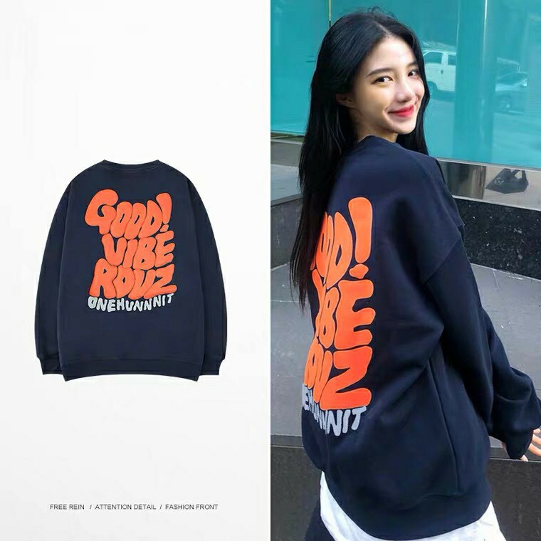 Áo sweater nam nữ HeyBig Áo nỉ lót lông dài tay form rộng unisex in hình Good Vibe Rovz