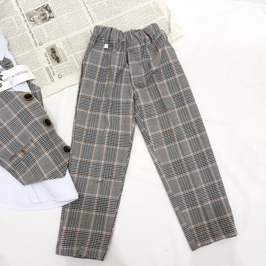 Bộ quần áo vest công tử kẻ caro 3 chi tiết cho bé trai 10-22kg