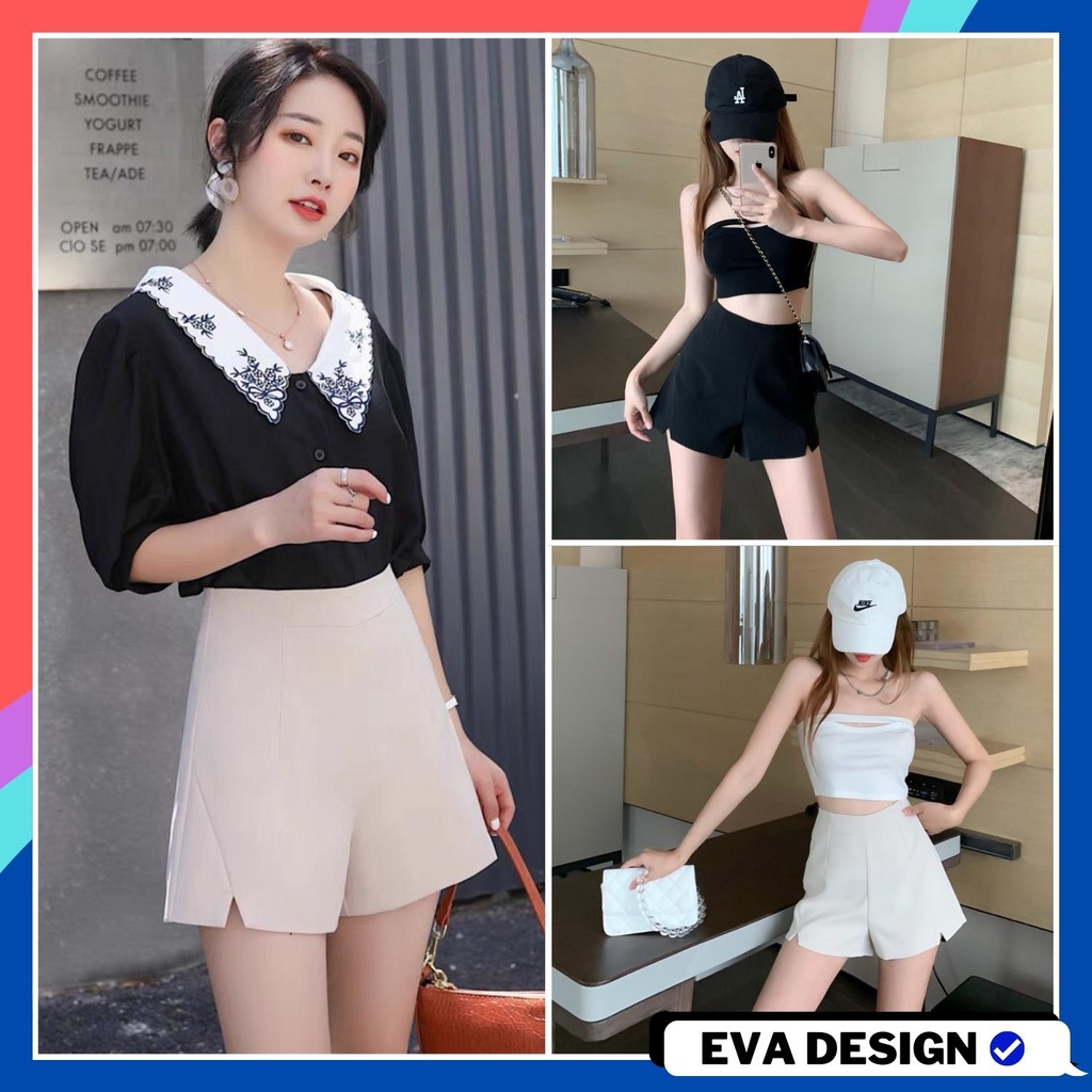 Quần short nữ cạp cao ống rộng đùi xẻ tà cực xinh, quần đùi nữ lưng cao bigsize chất tuyêt mưa mặc ở nhà đi chơi dạo phố