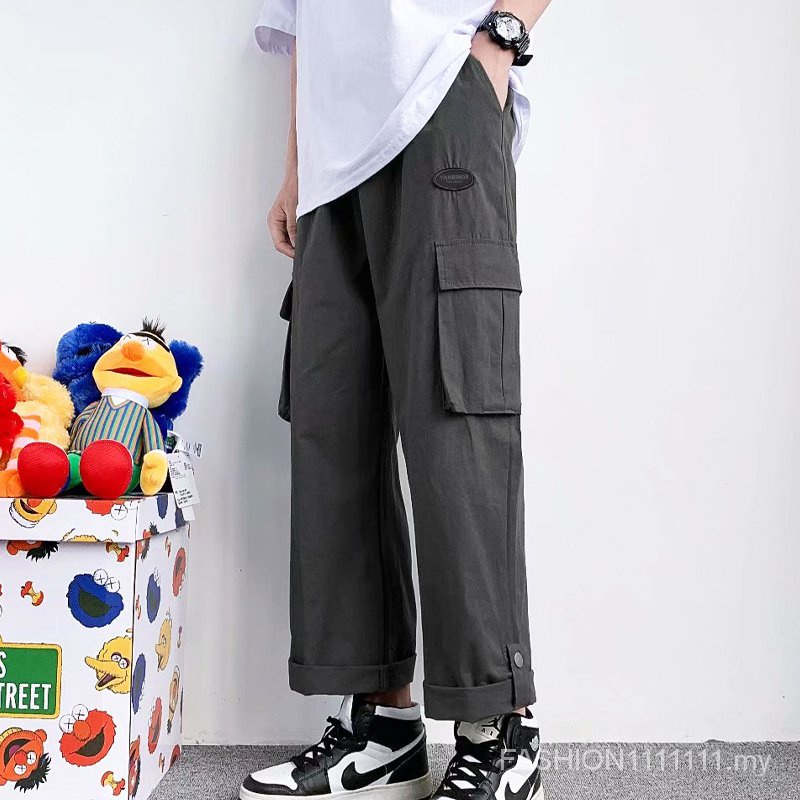 Quần ống rộng Có Túi Màu Trơn Phong Cách Hip Hop Thời Trang Mùa Hè Cho Nam