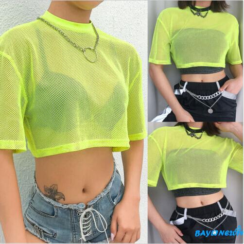 Áo lưới xuyên thấu ngắn tay phong cách quyến rũ cho nữ