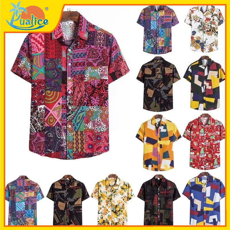Men's plus size short-sleeved shirt fashion print British fan shirt22