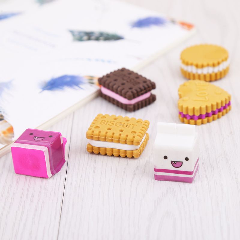 Set 6 Gôm Tẩy Hình Bánh Quy / Sữa Xinh Xắn Dành Cho Các Bé