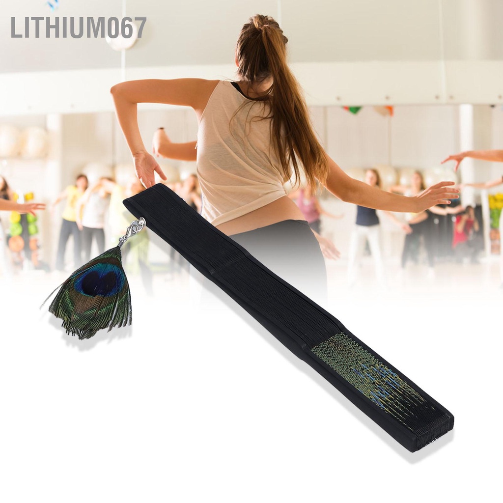 Lithium067 Quạt gấp Xương đen Mô hình con công đẹp tay tre cổ để làm quà tặng trang trí quần áo biểu diễn