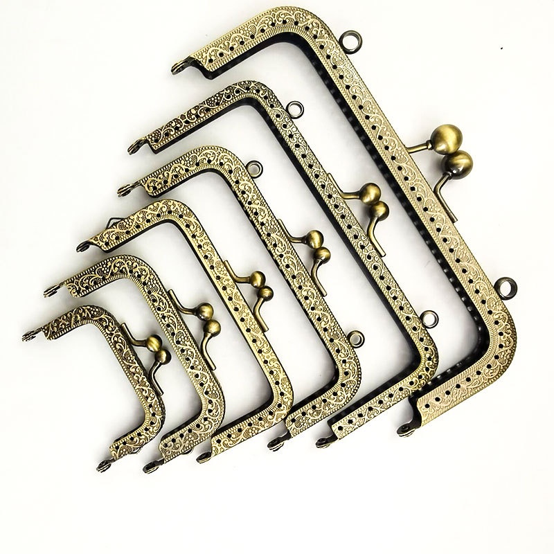 Khung túi ví kim loại dáng vuông phong cách retro, khung túi ví handmade, tặng kèm rập