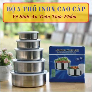 Bộ 5 bát, tô inox có nắp đậy silicon , đựng bảo quản thực phẩm thức ăn trong tủ lạnh