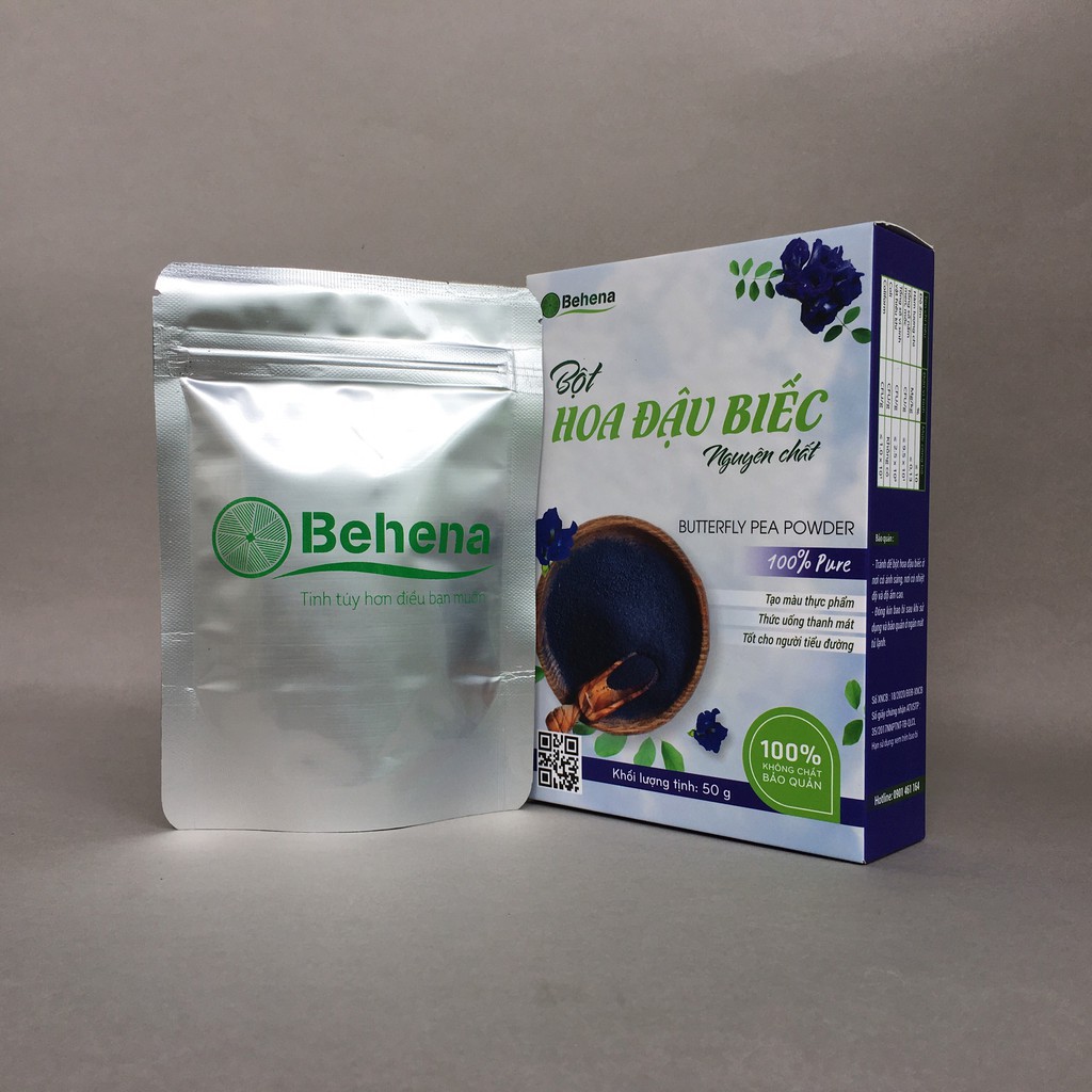 Bột Hoa Đậu Biếc Nguyên Chất Sấy Lạnh Behena (Hộp 50g) - detox giảm cân, thanh lọc cơ thể, bột tạo màu tự nhiên