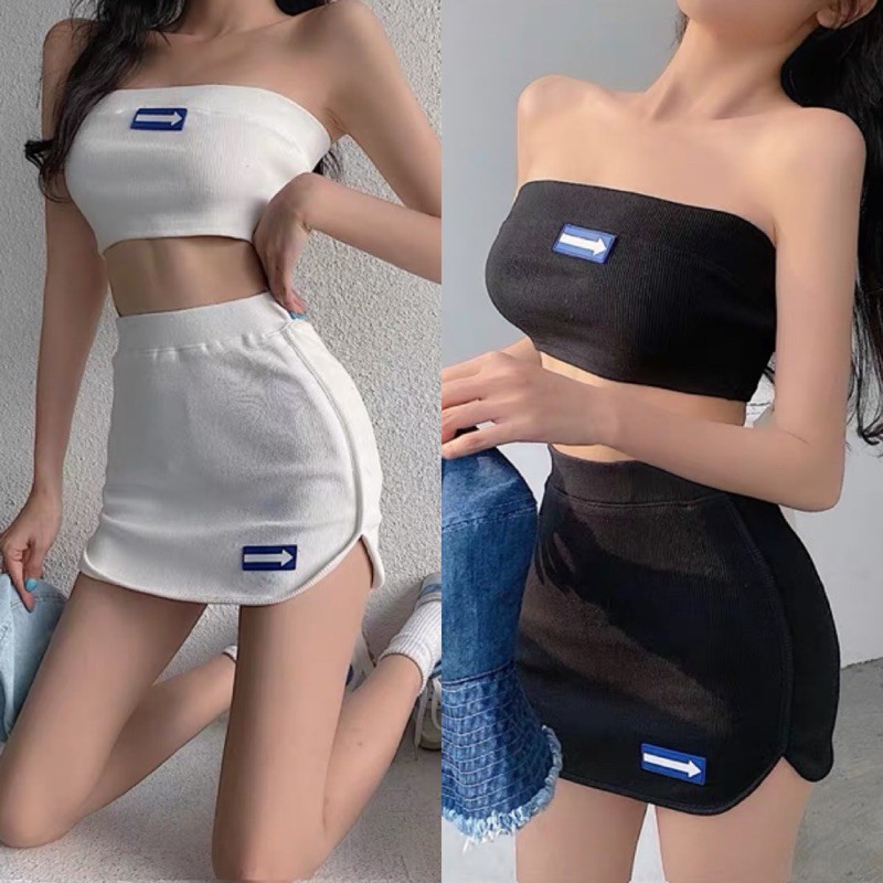 Set Áo Ống Thêu + Chân Váy Ôm Tôn Dáng Chuẩn Ulzzang