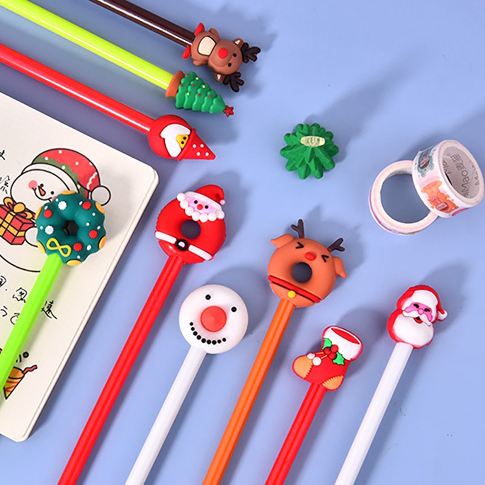 Bộ 10 bút bi mực gel màu đen phong cách giáng sinh hoạt hình dễ thương thích hợp làm quà tặng