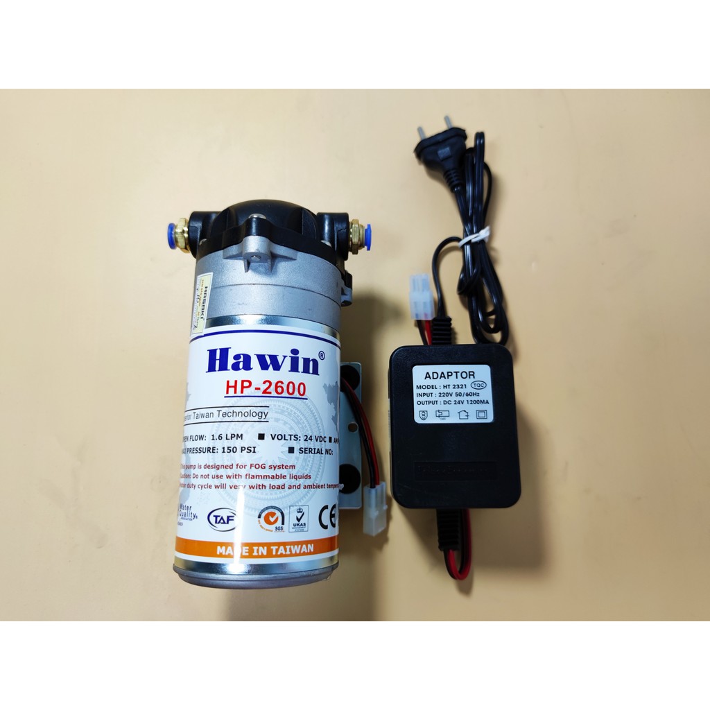 Máy phun sương HP-2600 kèm nguồn 24V hiệu HAWIN (phun từ 15 đến 25 béc)