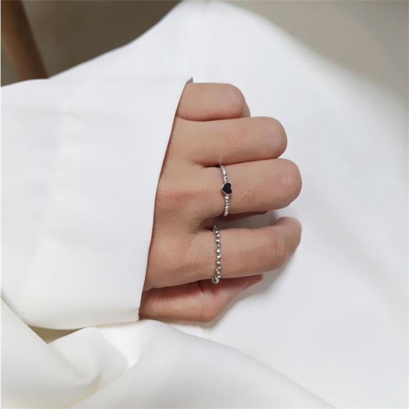 Nhẫn đính đá zircon hình trái tim màu đen đơn giản thời trang nữ tính