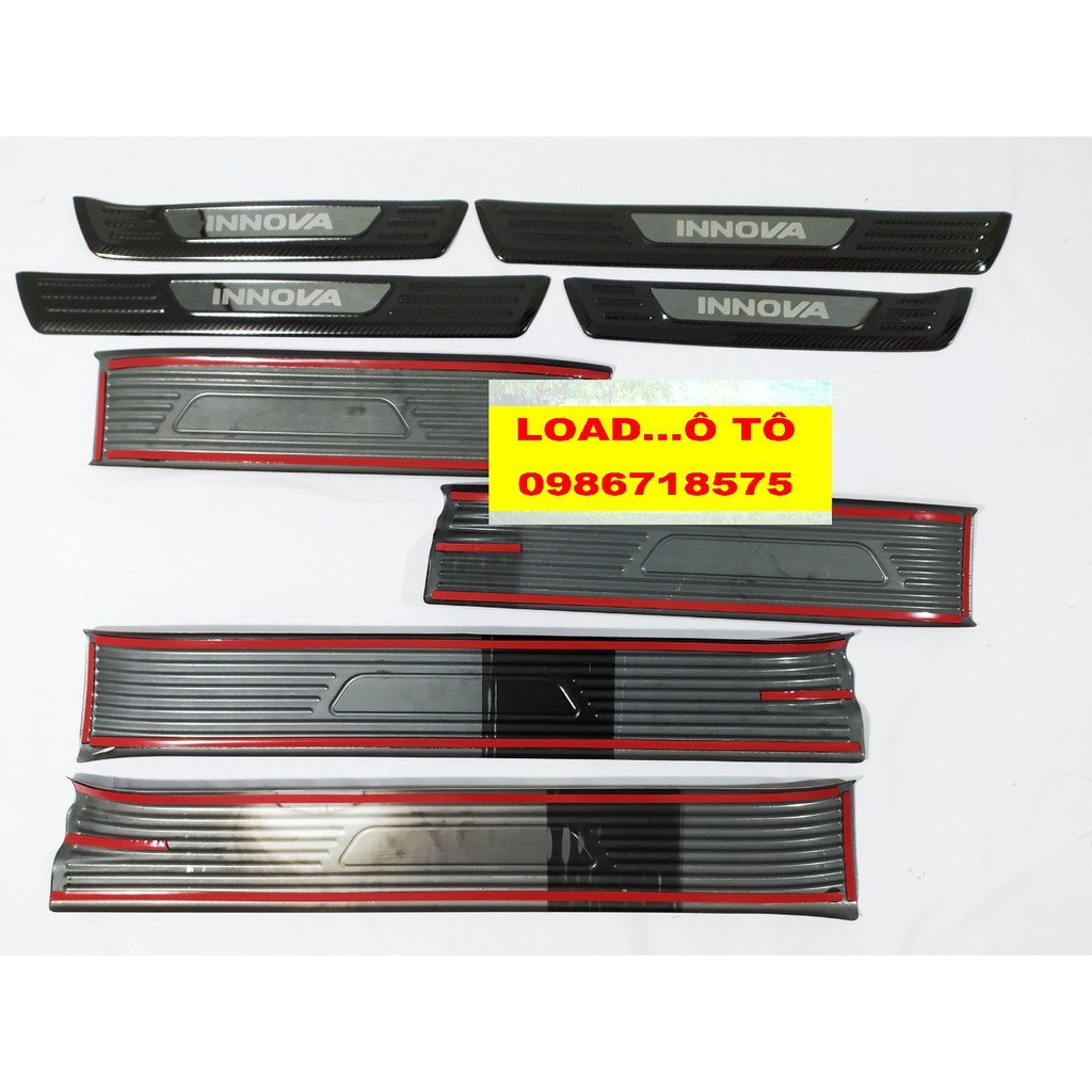 Ốp Bậc Cửa, Nẹp Bước Chân Trong Ngoài Xe Toyota Innova 2017-2021 Chất Liệu Vân Carbon Cao Cấp