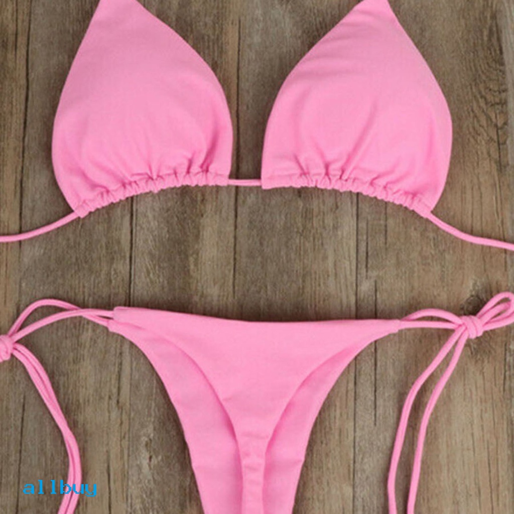 Bộ Bikini 2 Mảnh Màu Trơn Có Dây Đeo Cổ Màu Sắc Đơn Giản Thời Trang Cho Nữ