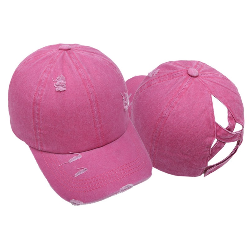 Mũ Bóng Chày Cotton Rách Chéo Đuôi Ngựa Cổ Điển Cao Cấp Có Thể Điều Chỉnh Cho Nữ Whi