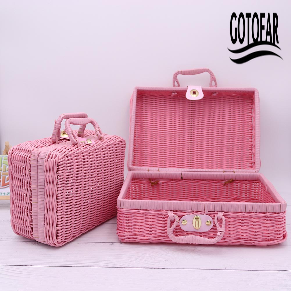 Hộp Đựng Đồ Trang Điểm / Mỹ Phẩm Kiểu Vali Đan Mây Phong Cách Vintage