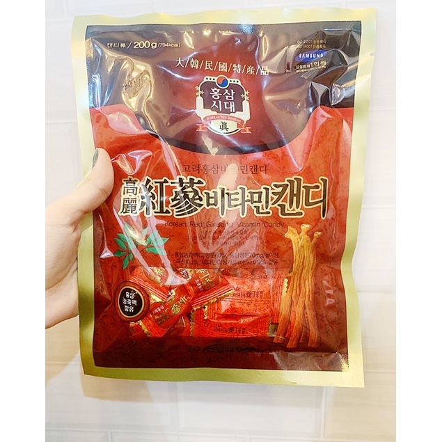 KẸO HỒNG SÂM ĐỎ HÀN QUỐC CÓ ÍT ĐỪƠNG GÓI NHỎ 200G