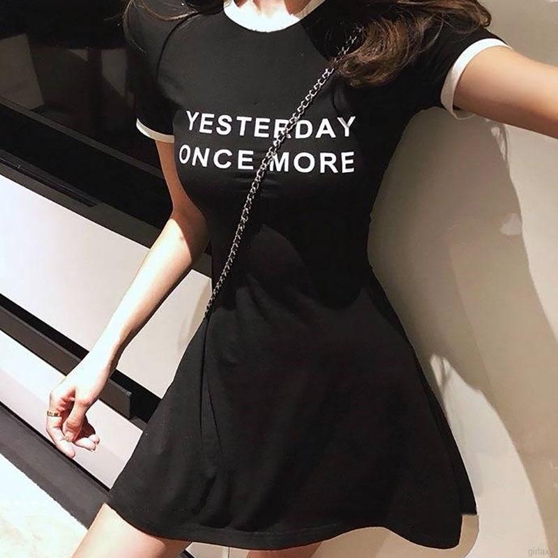 Đầm Thun Tay Ngắn In Chữ Trẻ Trung Thời Trang Cho Nữ