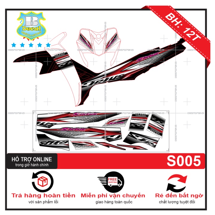 ( Quí khách vui lòng mang ra tiệm cho thợ dán ) Tem Sirius đỏ trắng đen 005